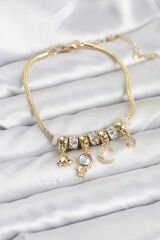 Pirinç Gold Renk Uzay Tema Charmlı Kadın Bileklik
