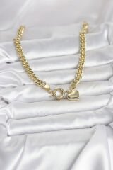 Kalp Detaylı Gold Renk Pirinç Kadın Kolye