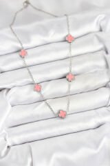 316L Çelik Zincir Gümüş Renk Pembe Baby Boy Yonca Kadın Kolye