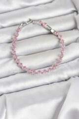 Pembe Kare Zirkon Taşlı Gümüş Renk Pirinç Su Yolu Kadın Bileklik