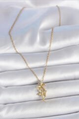 316L Çelik Gold Renk Zincir Zirkon Taşlı Yusufçuk Model Kadın Kolye