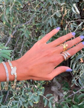 Gold Renk Pirinç Zirkon Taşlı Yılan Model Kadın Bileklik