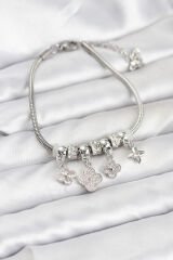 Pirinç Gümüş Renk Yonca Model Kadın Bileklik