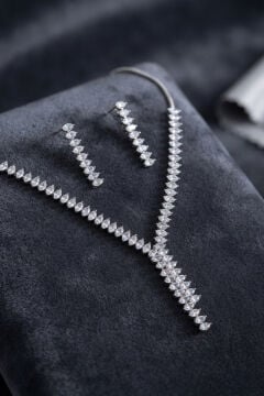 Arpa Zirkon Taşlı Su Yolu Kolye ve Küpe Set