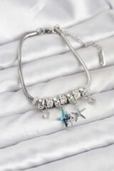 Pirinç Gümüş Renk Yıldız Model Charmlı Kadın Bileklik