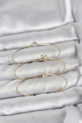 Gold Renk Zirkon Taşlı Pirinç 3'lü Kadın Bileklik Kombini