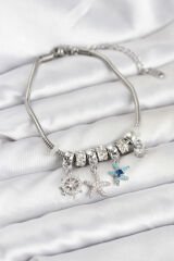 Pirinç Gümüş Renk Deniz Tema Charmlı Kadın Bileklik