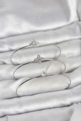 Zirkon Taşlı Gümüş Renk Yonca Model 3'lü Kadın Bileklik Kombini