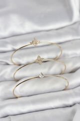 Zirkon Taşlı Gold Renk Yonca Model 3'lü Kadın Bileklik Kombini