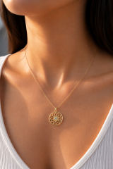 316L Çelik Gold Renk Zincr Mavi Taşlı Lotus Model Kadın Kolye