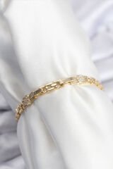 Pirinç VIP Seri Gold Renk Zincir Model Kalpli Zirkon Taşlı Kadın Bileklik