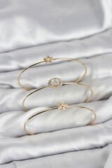 Zirkon Taşlı Gold Renk Tek Taş Model 3'lü Kadın Bileklik Kombini