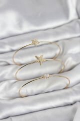 Gold Renk Zirkon Taşlı Deniz Yıldızı Model 3'lü Kadın Bileklik Kombini