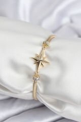 Pirinç VIP Seri Gold Renk Kutup Yıldızı Model Kadın Bileklik