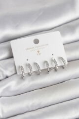 Gümüş Renk Pirinç Zirkon Taşlı Kadın Küpe