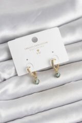 Minimal Nazarlı Model Gold Renk Zirkon Taşlı Kadın Küpe