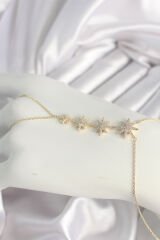 Pirinç Gold Renk Zirkon Taşlı Kutup Yıldız Model Kadın Şahmeran