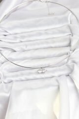 Pirinç Gümüş Renk Choker Model Zirkon Taşlı Kadın Kolye