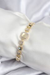 Pirinç VIP Seri Gold Renk Zirkon Taşlı Model Kadın Bileklik