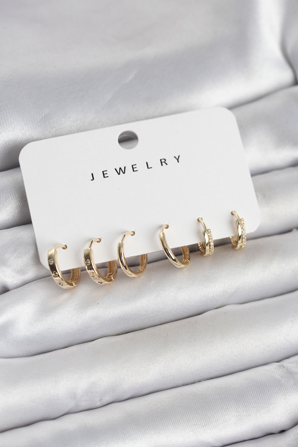 Gold Renk Pirinç 3 Çift Kadın Küpe Seti