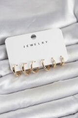 Gold Renk Pirinç 3 Çift Kadın Küpe Seti