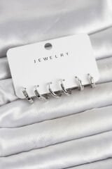 Gümüş Renk Pirinç 3 Çift Kadın Küpe Seti