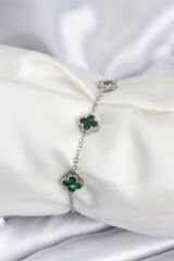 316L Çelik Gümüş Renk Yeşil Baby Boy Yonca Kadın Bileklik