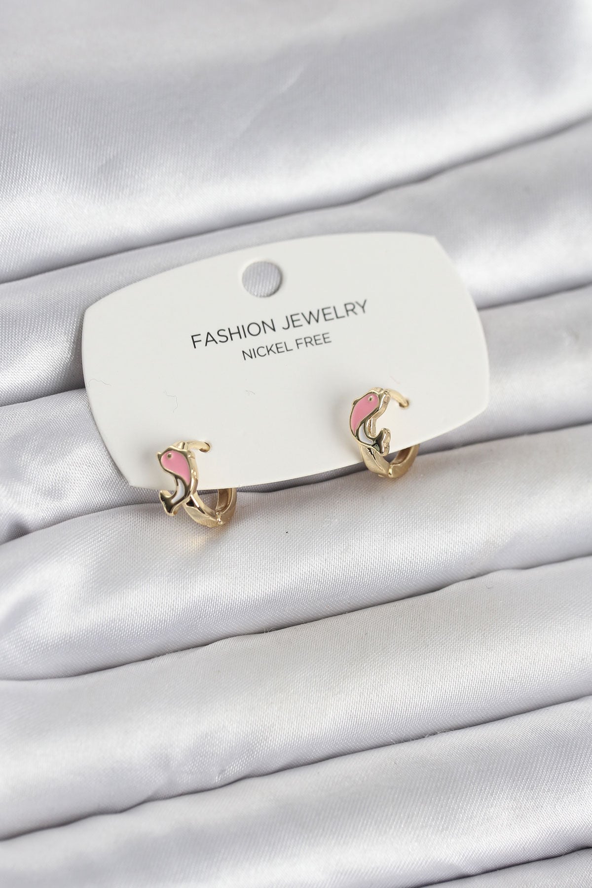 Pembe Yunus Balığı Model Gold Renk Pirinç Çocuk Küpe