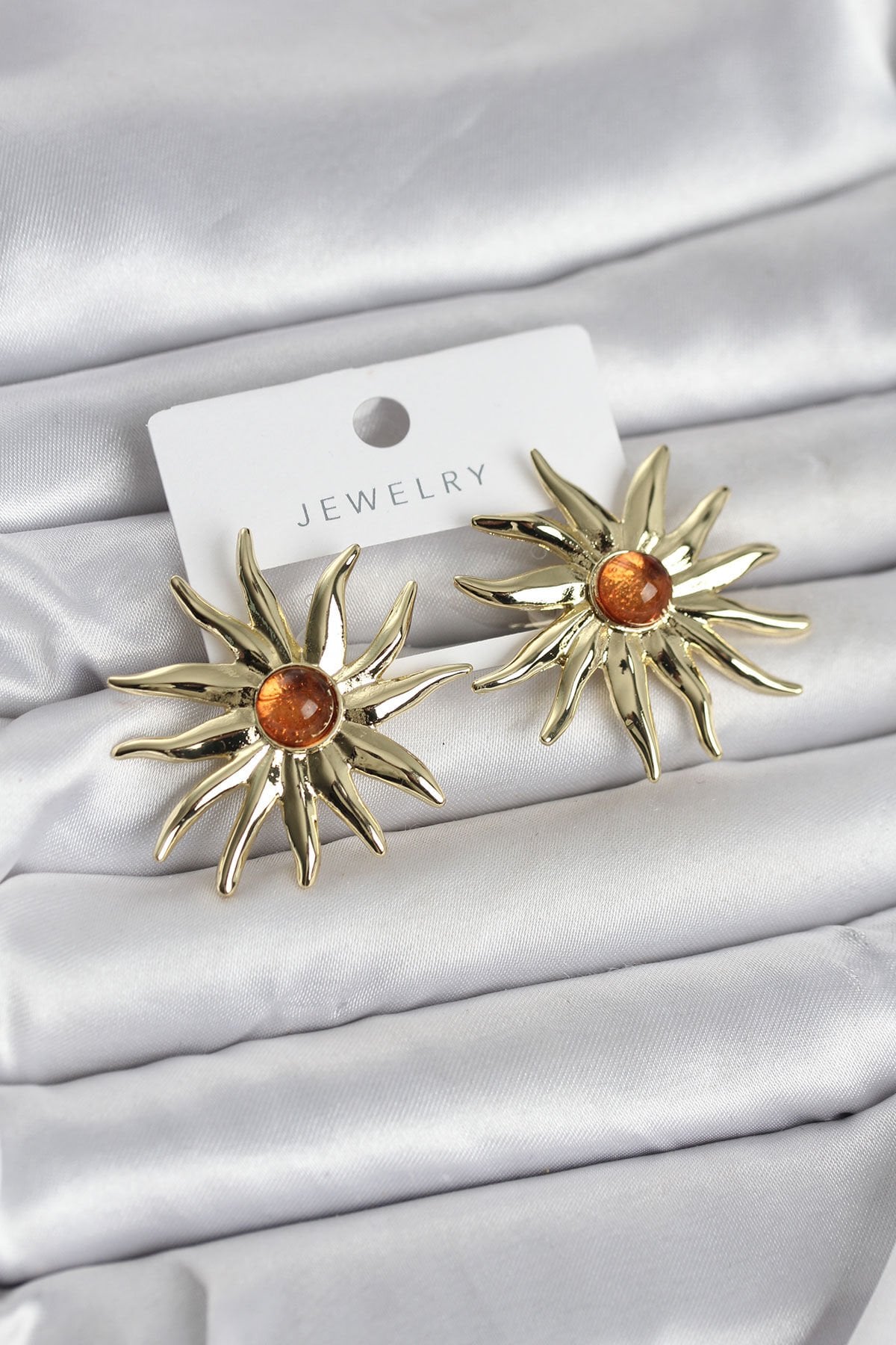 Güneş Model Gold Renk Pirinç Kadın Küpe