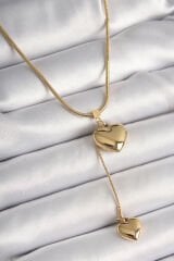 316L Çelik Gold Renk Tüp Zincir Model 3D Sallantı Kalp Model Kadın Kolye