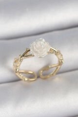 Pirinç Gold Renk Beyaz Gül Model Ayarlanabilir Kadın Yüzük