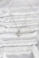 316L Çelik Zincir Gümüş Renk Kutup Yıldızı Model Zirkon Taşlı Kadın Kolye