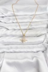 316L Çelik Zincir Gold Renk Kutup Yıldızı Model Zirkon Taşlı Kadın Kolye