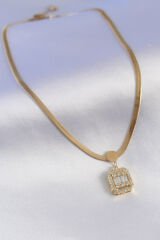 316L Çelik Gold Renk İtalyan Zincir Model Baget Zirkon Taşlı Kadın Kolye