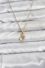 316L Çelik Zincir Gold Renk Deniz Kabuğu ve Deniz Yıldızı Model Zirkon Taşlı Kadın Kolye