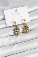 316L Çelik Nazarlı Yonca Model Kadın Küpe