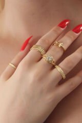 Gold Renk Zirkon Taşlı Ok Figür Bayan Yüzük Kombin