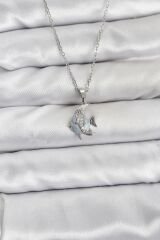 316L Çelik Zincir Gümüş Renk Balık Model Zirkon Taşlı Kadın Kolye