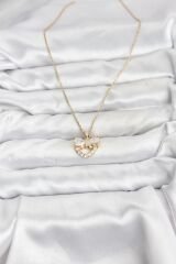 316L Çelik Zincir Gold Renk Kalp ve Fiyonk Model Zirkon Taşlı Kadın Kolye