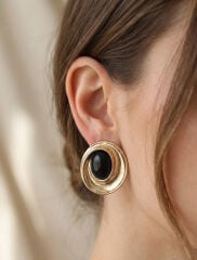 Siyah Sallantılı Damla Model Gold Renk Vintage Kadın Küpe