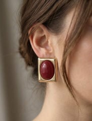 Bordo Kare Model Vintage Gold Renk Kadın Küpe
