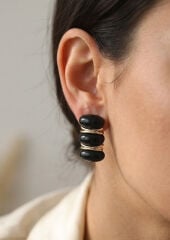 Siyah Vintage Model Gold Renk Kadın Küpe