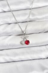 316L Çelik Zincir Gümüş Renk Kiraz Model Zirkon Taşlı Kadın Kolye