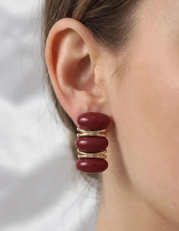 Bordo Vintage Model Gold Renk Kadın Küpe