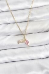 316L Çelik Zincir Gold Renk Balık Kuyruğu Model Zirkon Taşlı Kadın Kolye