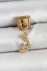 316L Çelik Sallantılı Zirkon Taşlı Ay Model Gold Renk Nomination Charm