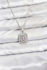 316L Çelik Zincir Gümüş Renk Plaka Model Zirkon Taşlı Kadın Kolye