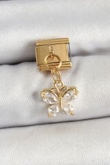 316L Çelik Sallantılı Zirkon Taşlı Kelebek Model Gold Renk Nomination Charm