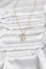 316L Çelik Zincir Gold Renk Kutup Yıldızı Model Zirkon Taşlı Kadın Kolye