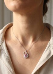 316L Çelik Zincir Gümüş Renk Pembe Kuğu Model Zirkon Taşlı Kadın Kolye